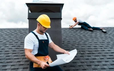 two guys fixing roof on a home