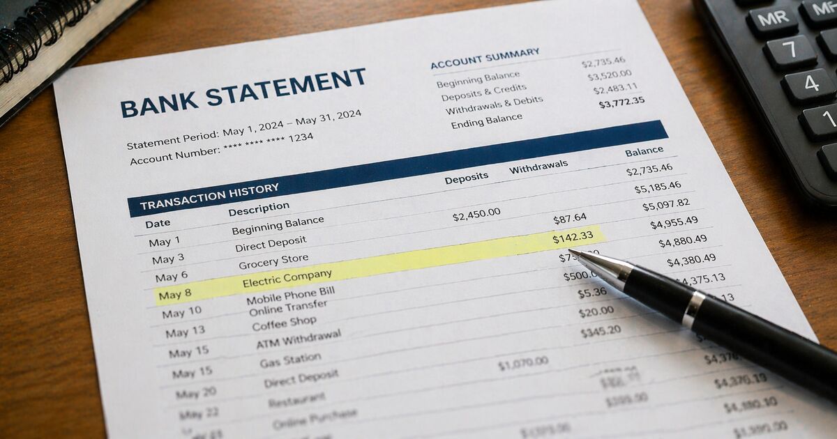 Bank statement showing VA loan deposit history