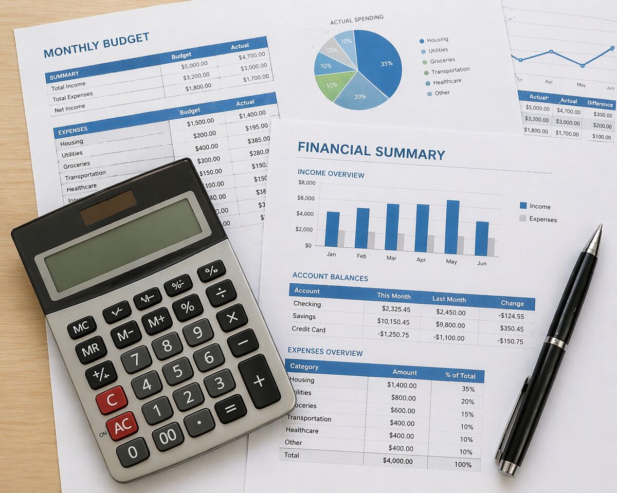 Calculator on top of mortgage financial documents