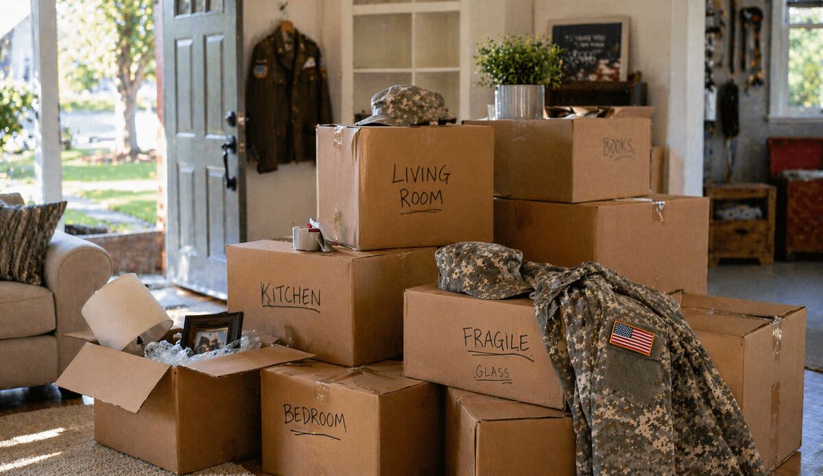 PCS moving boxes packed for military relocation