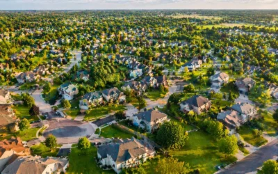Aerial view of suburban neighborhood