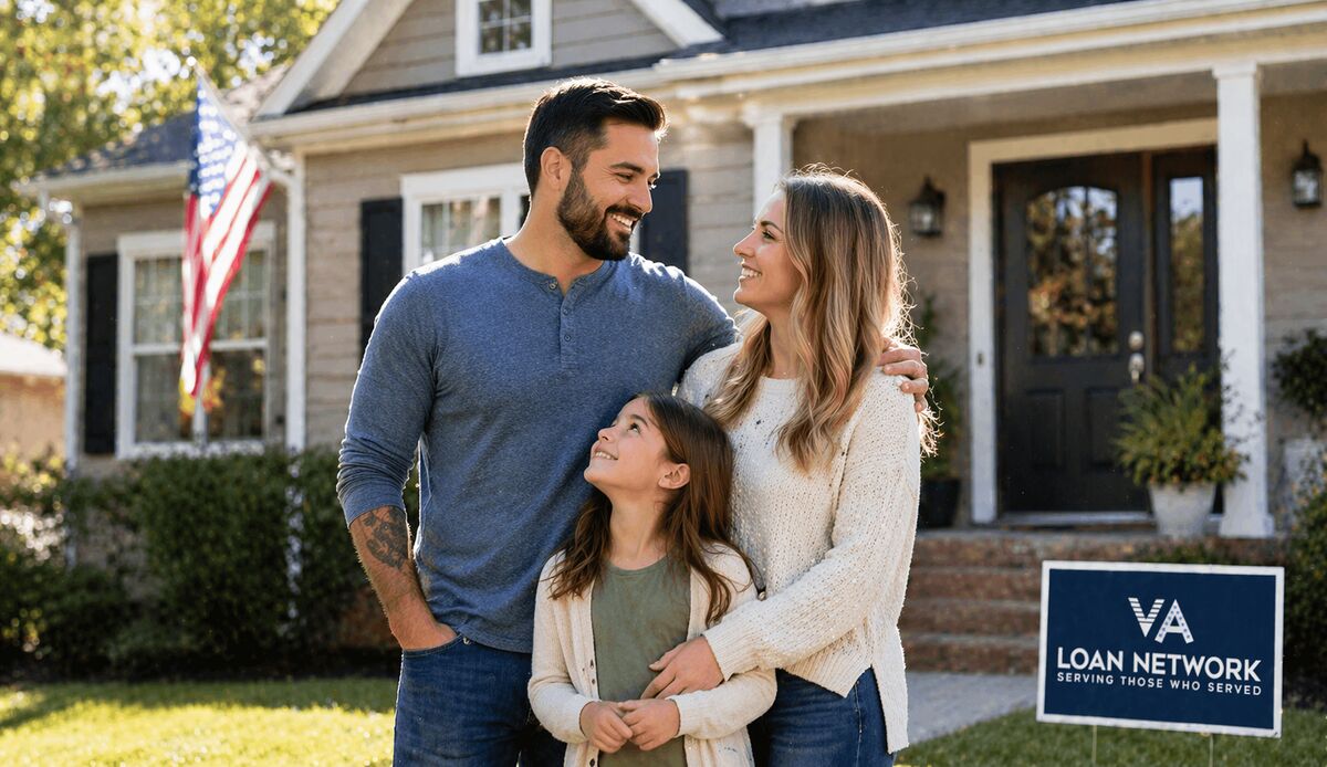 Veteran with family in front of their home