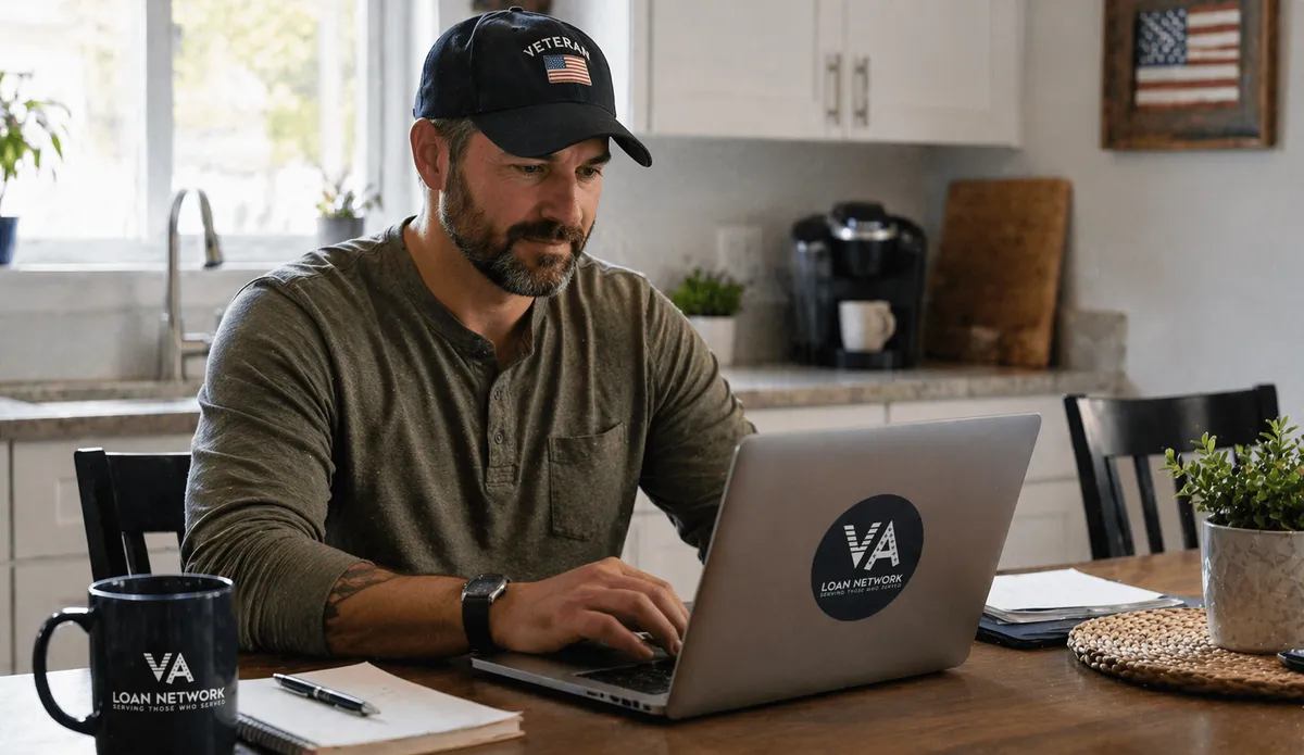 Veteran researching VA loan options on laptop