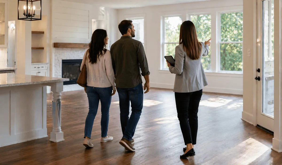 Couple walking through home during showing