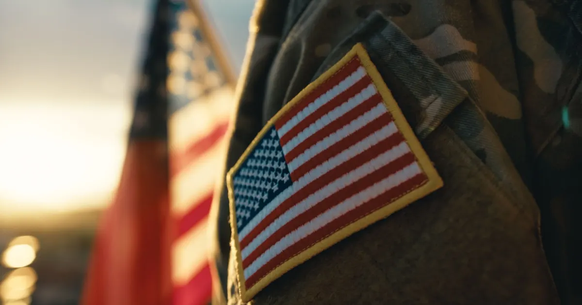 American flag patch on Military uniform sleeve